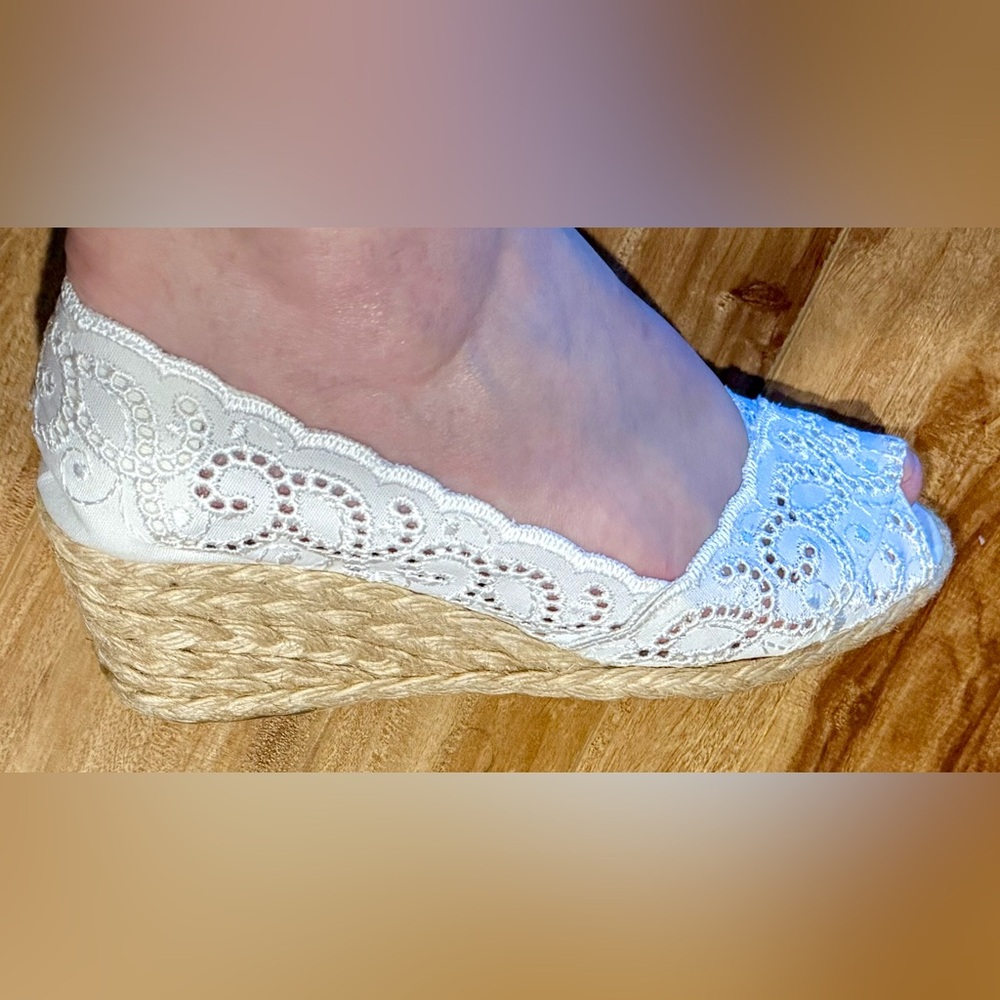Ralph Lauren White Espadrilles with Scalloped Lace Trim